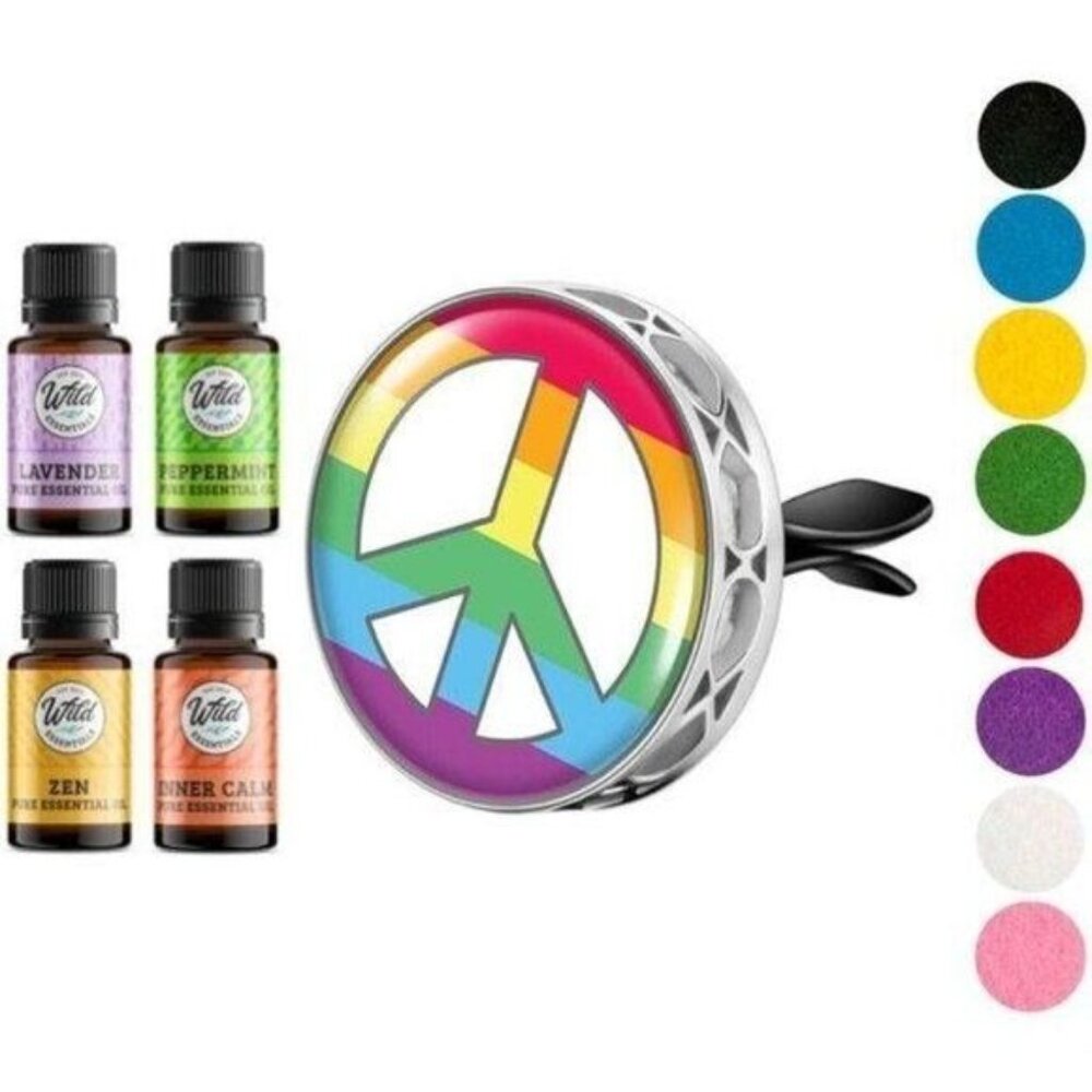 Peace Sign Car Air Freshener Vent Clip With Wild Essentials 4-Piece Essential Oi